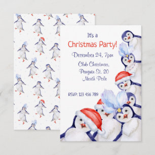 Amusant Noël Penguins Aquarelle Invitation