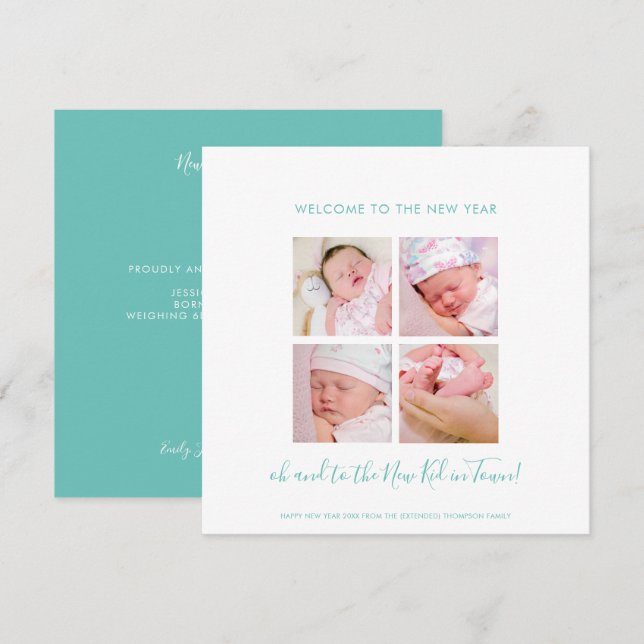 Amusant Nouveau bébé Bonne année 4 Photo Collage T (Devant / Derrière)