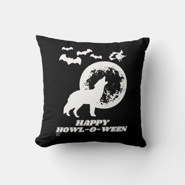 amusant oreiller à lancer "HAPPY HOWL-O-WEEN 2" (Recto)
