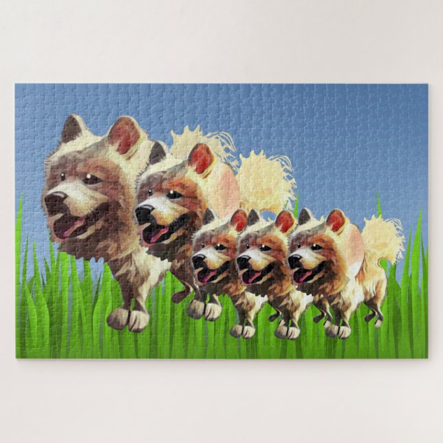 Amusant Parents De Chien Samoyé Avec Pups Puzzle (Horizontal)