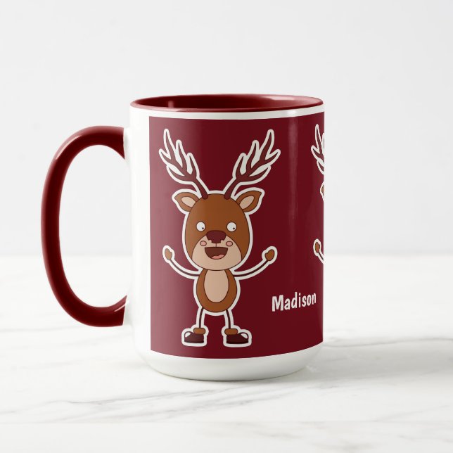 Amusant Reindeer nom personnalisé tasses (Gauche)