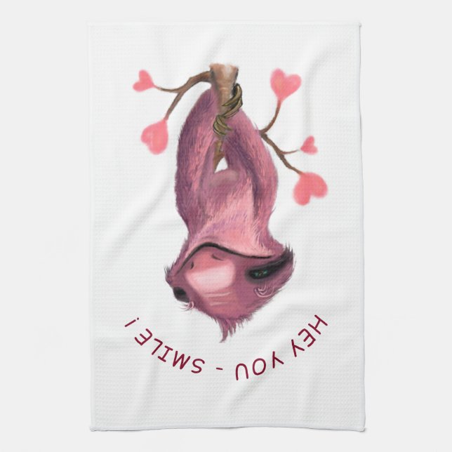 Amusant Romantique Sloth Smile Serviette de cuisin (Vertical)