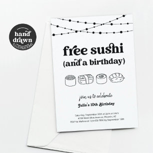 Amusant Sushi gratuit Anniversaire Fête Invitation