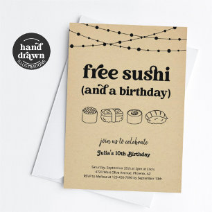 Amusant Sushi gratuit Anniversaire Fête Invitation