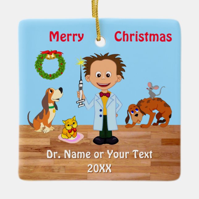 Amusant Vétérinaire Ornement de Noël, Homme Vet (Devant)