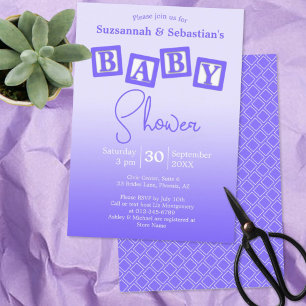 Amusant Violet Ombre BABY Blocks Douche Invitation