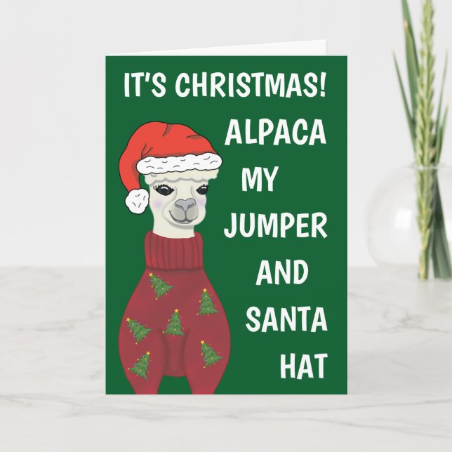 Amusante Alpaca Pun Joyeux Noël Carte (Devant)