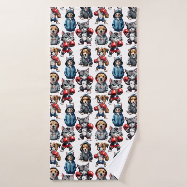 Amusante Boxe Chat Chien Motif Design (Serviette de bain)