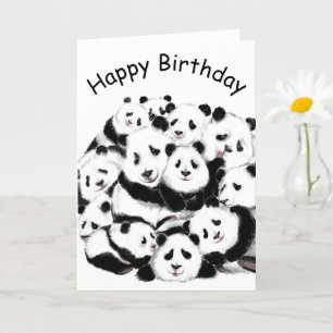 Amusante carte d'anniversaire Panda Famille