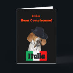Amusante carte de chien de Charley Mobster Italien<br><div class="desc">A funny Birthday greeting card in Italian language featuring a rescue dog named "Charley" dressed as a Mobster with Italian flag. Says Have a Happy Birthday on front and on inside says "cause' I'm da boss of you!" tout en Italie. This humorous original design and photo artist c.a.teresa is customizable...</div>