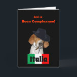 Amusante carte de chien de Charley Mobster Italien<br><div class="desc">A funny Birthday greeting card in Italian language featuring a rescue dog named "Charley" dressed as a Mobster with Italian flag. Says Have a Happy Birthday on front and on inside says "cause' I'm da boss of you!" tout en Italie. This humorous original design and photo artist c.a.teresa is customizable...</div>