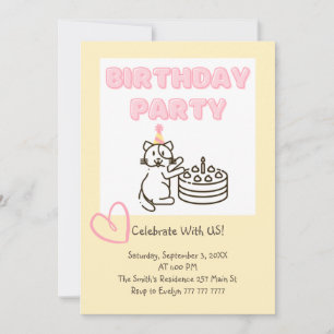 Amusante et mignonne Cat&Cake Invitation d'anniver