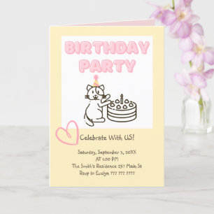 Amusante et mignonne Cat&Cake Invitation d'anniver