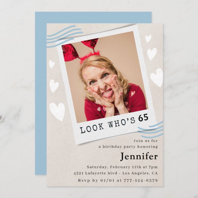 Amusante invitation à 65e anniversaire Photo Regar (Devant / Derrière)