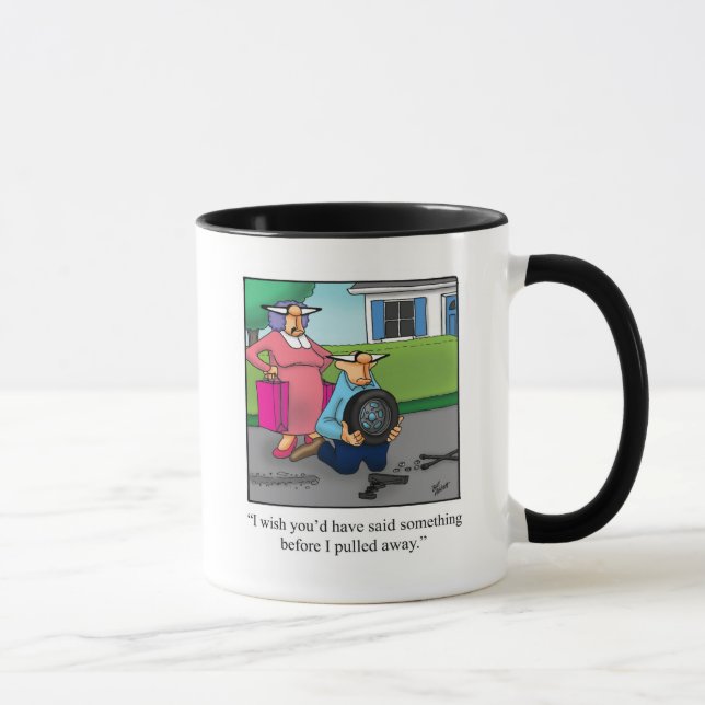 Amusante Mari & Femme "Flat Tire" Humour Mug (Droite)