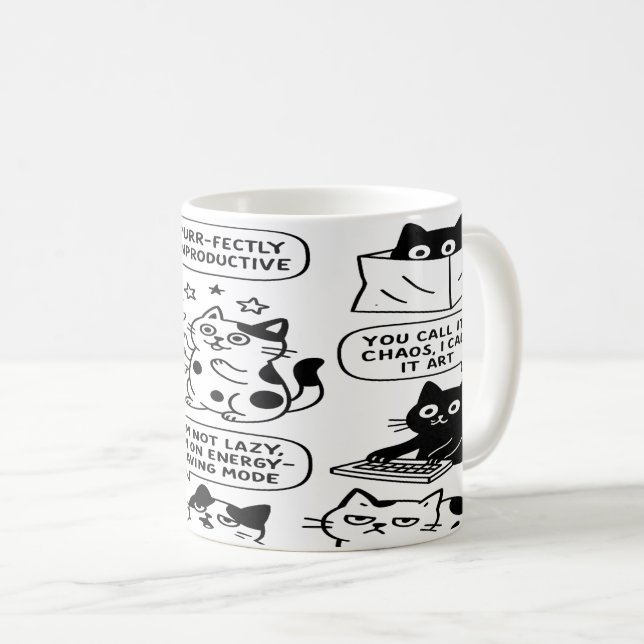 Amusante Mug de Motif de chat noir et blanc (Devant droit)