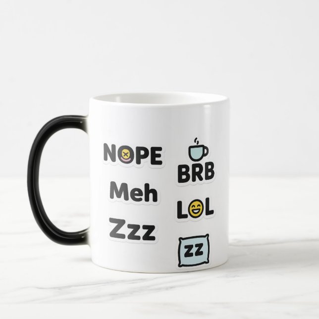 Amusante Mug - Nope, Meh, BRB, LOL, Zzz (Gauche)