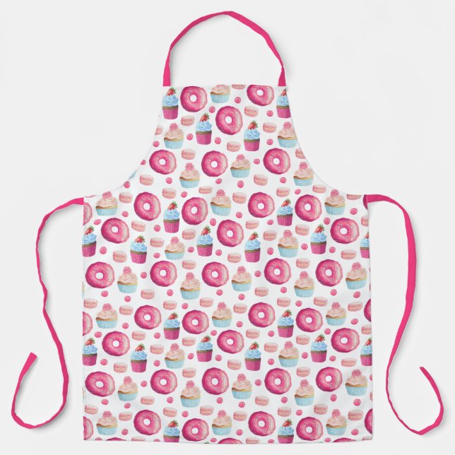 Amusants beignets roses et cakes Motif tablier (Recto)
