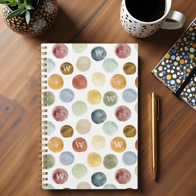 Amusants Bold Moderne Aquarelle Polka Dot Monogram (Fun Bold Modern Watercolor Polka Dot Monogram Planner)