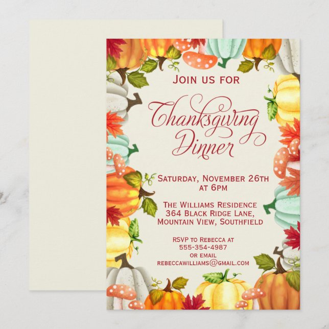 Amusants Citrouille Thanksgiving Diner Invitation (Devant / Derrière)