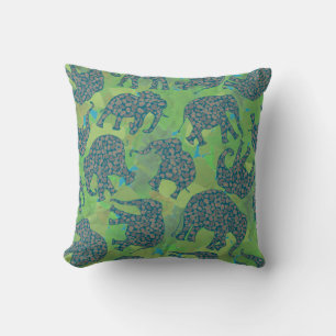Amusants Eléphants Paisley, Coussin Feuille Jungle