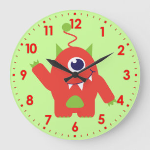 Amusants enfants alien orange et vert horloge mura
