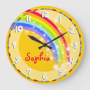 Amusants enfants Rainbow nom mur jaune horloge