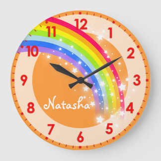 Amusants enfants Rainbow nom orange mur horloge