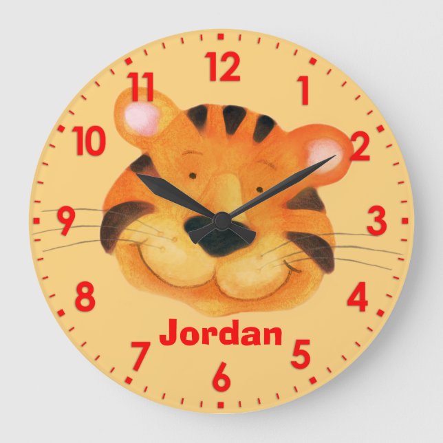 Amusants enfants tigre nom orange murale horloge (Recto)