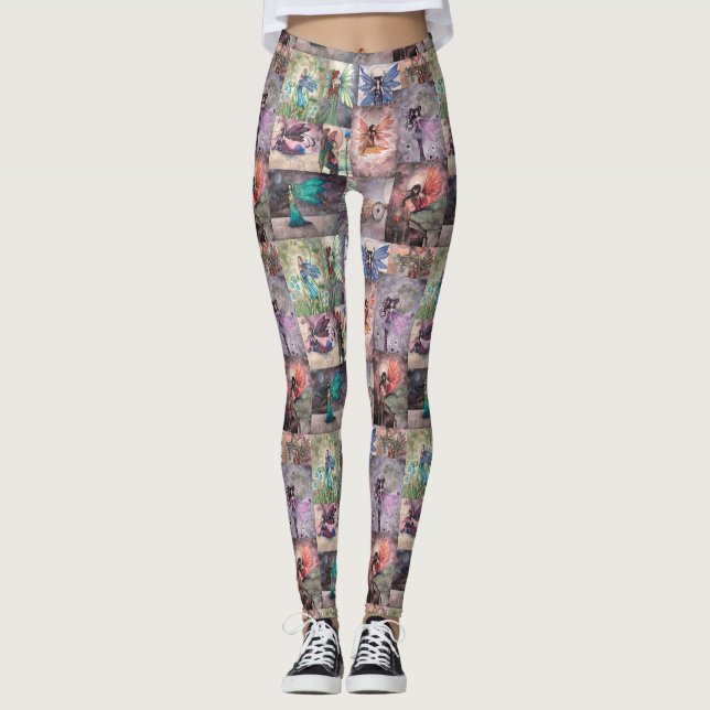 Amusants Fairies Collage Imaginaire Art Leggings (Devant)