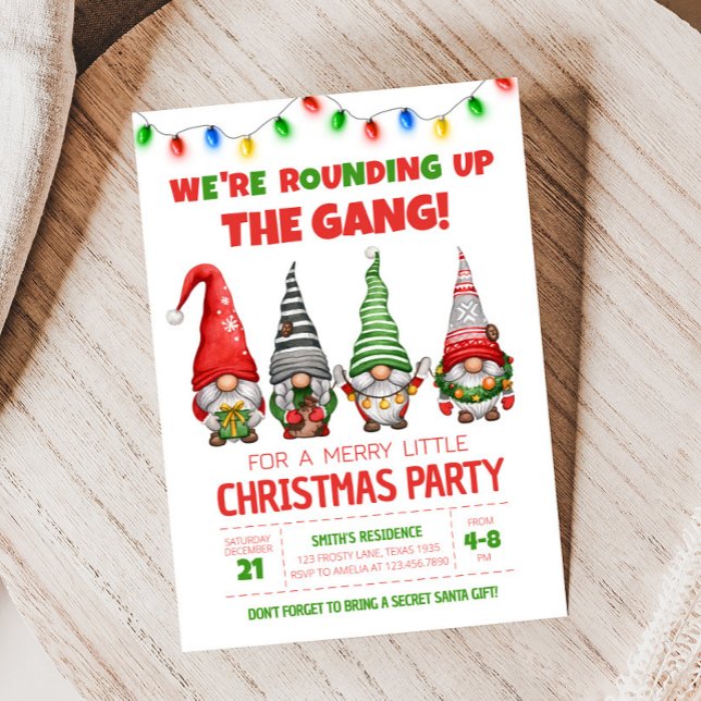 Amusants Noël Gnomes Fête de Noël Invitation (We're Rounding Up the Gang Christmas Party Invitation)