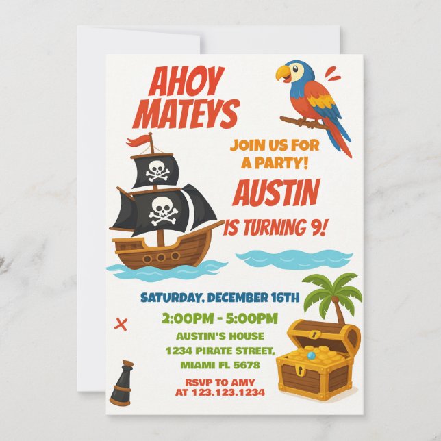 Amusants Pirate Invitation Anniversaire (Devant)