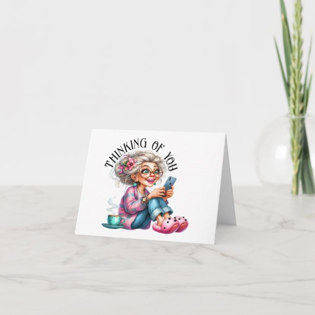 Amusants Senior Avec Téléphone Cellulaire Version  (Devant)