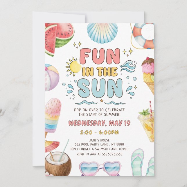 Amusement au soleil, invitation à la fête de fin d (Devant)
