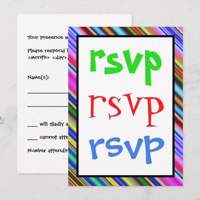 Amusement, carte passionnante de "rsvp" (Devant / Derrière)
