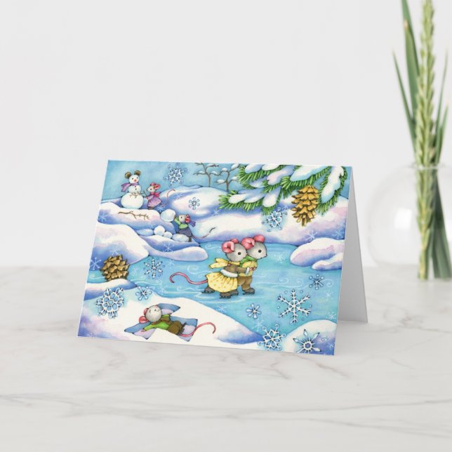 Amusement d'hiver - carte d'art de souris mignonne (Devant)