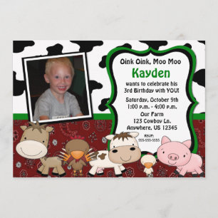 Amusement Farm Kids Photo Invitation d'anniversair