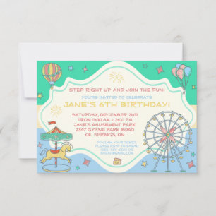 Amusement Park Anniversaire Fête Invitation