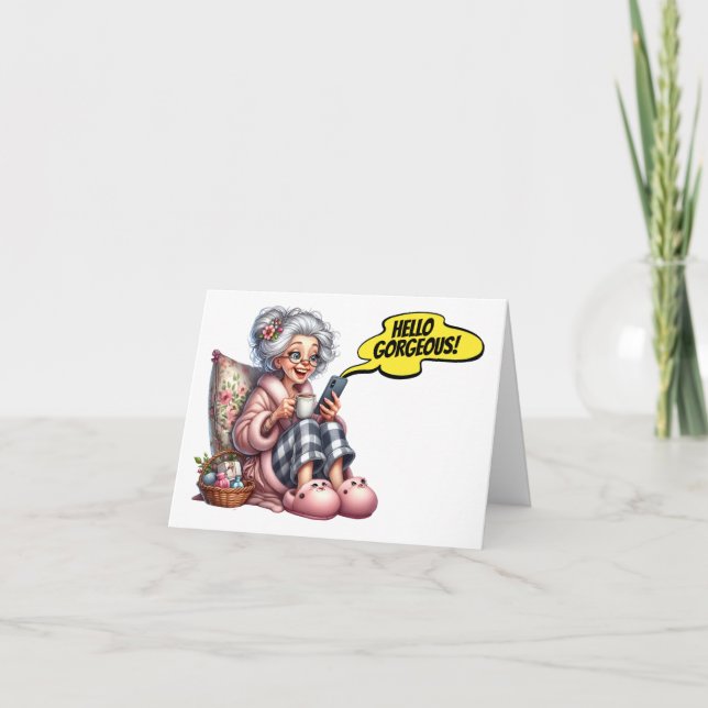 Amusez Senior avec Café et Téléphone cellulaire (Devant)