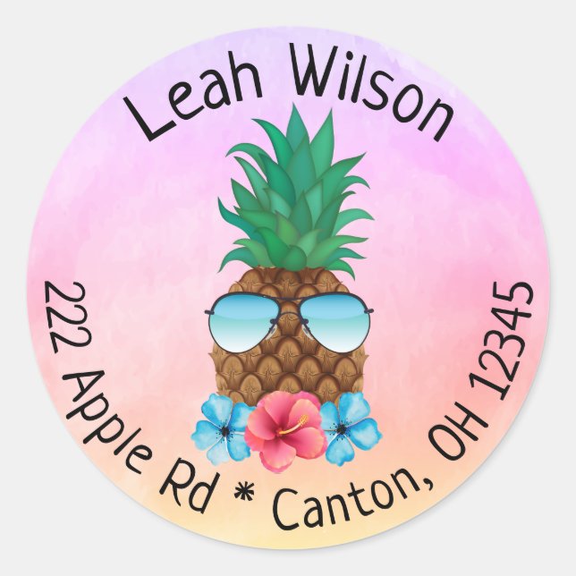 Ananas avec lunettes de soleil étiquette d'adresse (Devant)