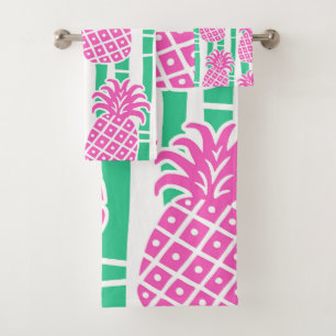 Ananas Bambou rayures rose et Motif vert