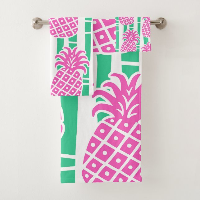 Ananas Bambou rayures rose et Motif vert (En situation)