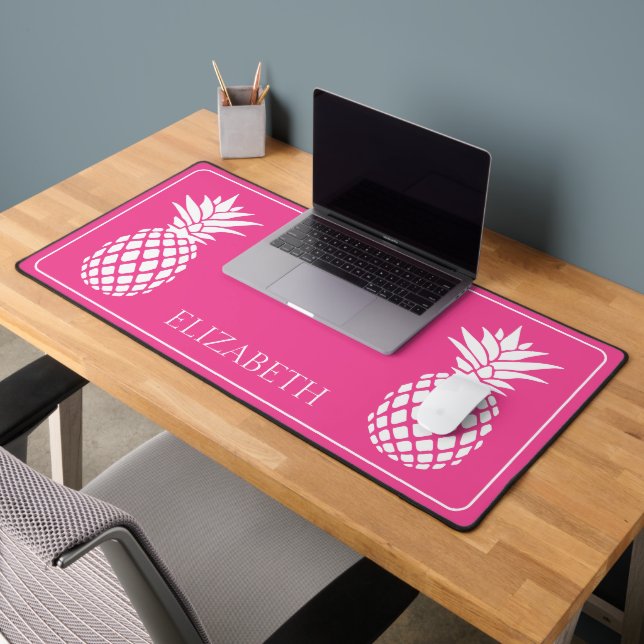 Ananas blancs chic sur fond rose (Bureau 2)