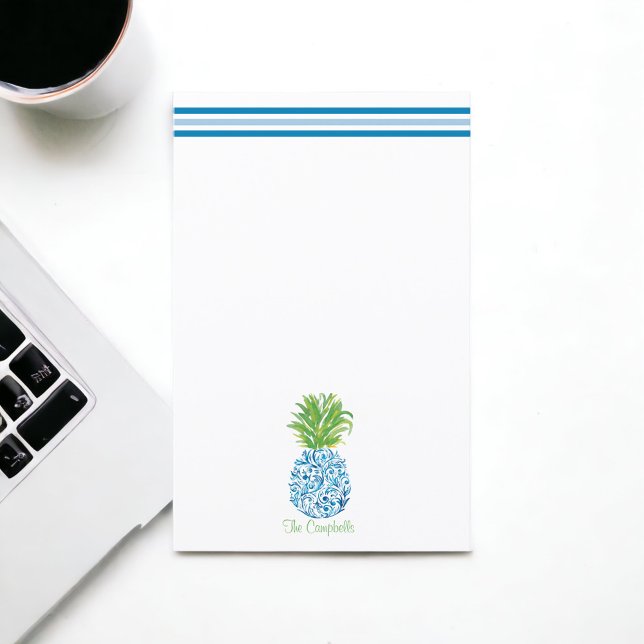 Ananas Chinoiserie Bleu Blanc Préppy Nom (Créateur téléchargé)
