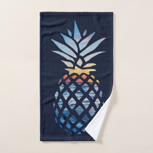 Ananas de la plage au coucher du soleil tropical (Serviette à main)