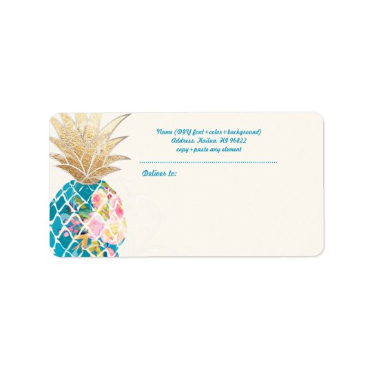 Ananas de PixDezines Aloha+Aquarelle florale Étiquette D’adresse