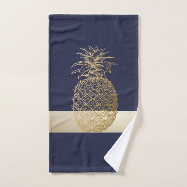 Ananas doré, rayure - Personnalisé  (Serviette à main)