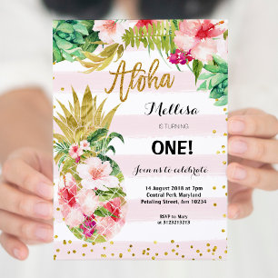 Ananas en or Luau 5e anniversaire Invitation