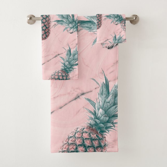 Ananas et marbre rose tourbillonnant chic tropical (En situation)