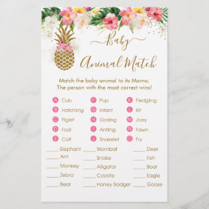 Ananas Floral Baby shower animal match jeu